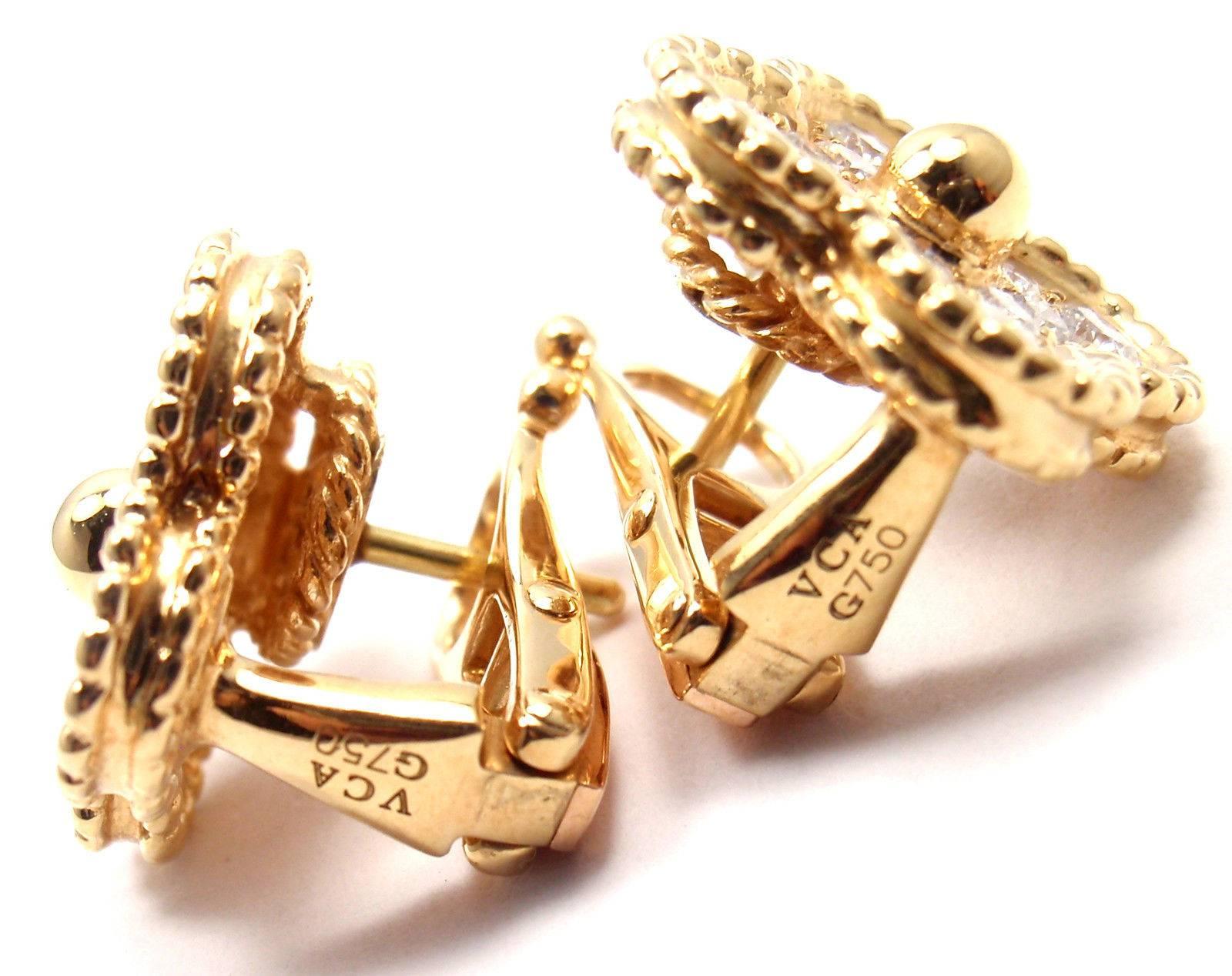Van Cleef & Arpels Vintage Alhambra Diamond Yellow Gold Earrings In New Condition In Holland, PA
