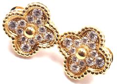 Van Cleef & Arpels Vintage Alhambra Diamond Yellow Gold Earrings