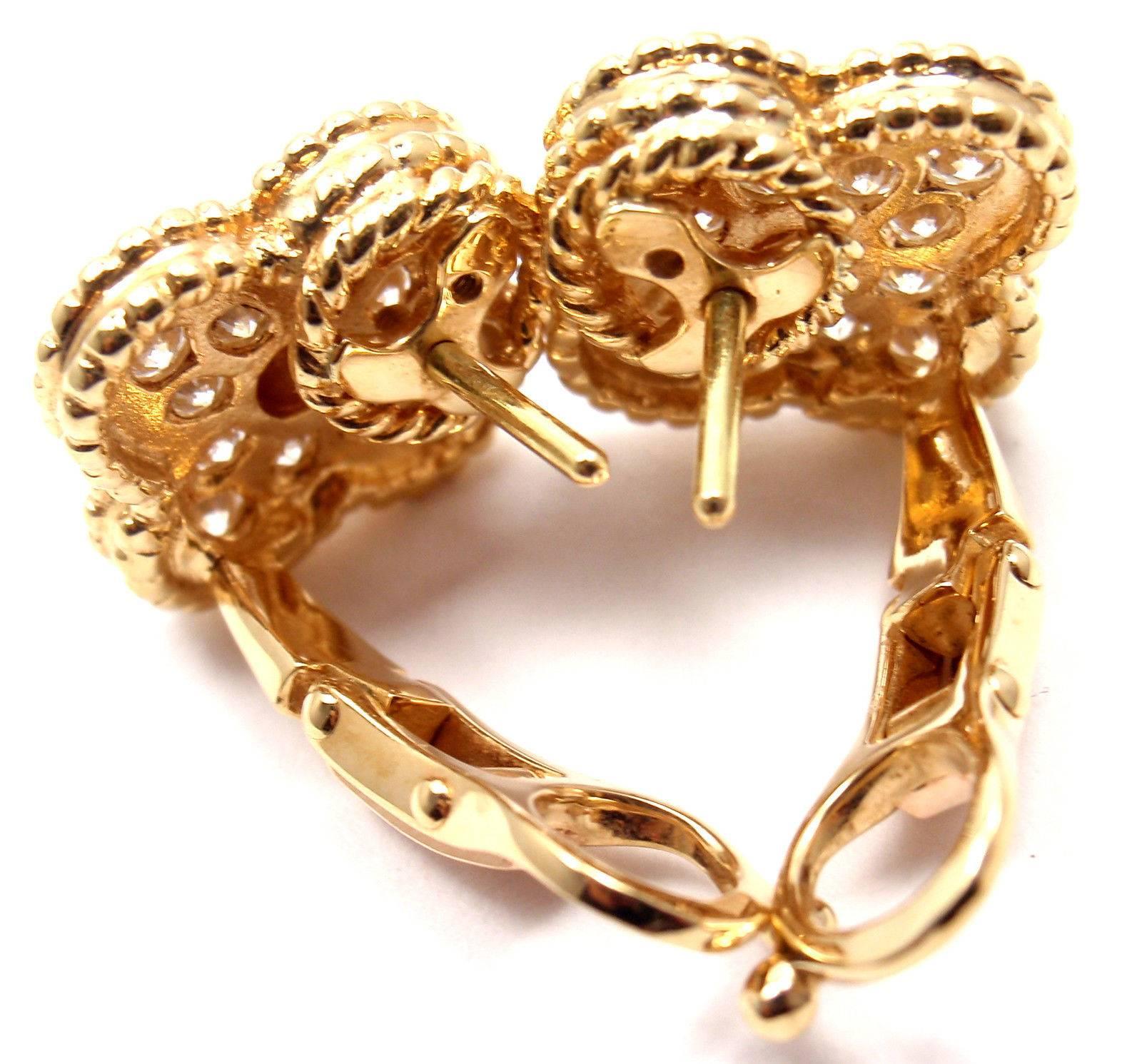 Women's or Men's Van Cleef & Arpels Vintage Alhambra Diamond Yellow Gold Earrings