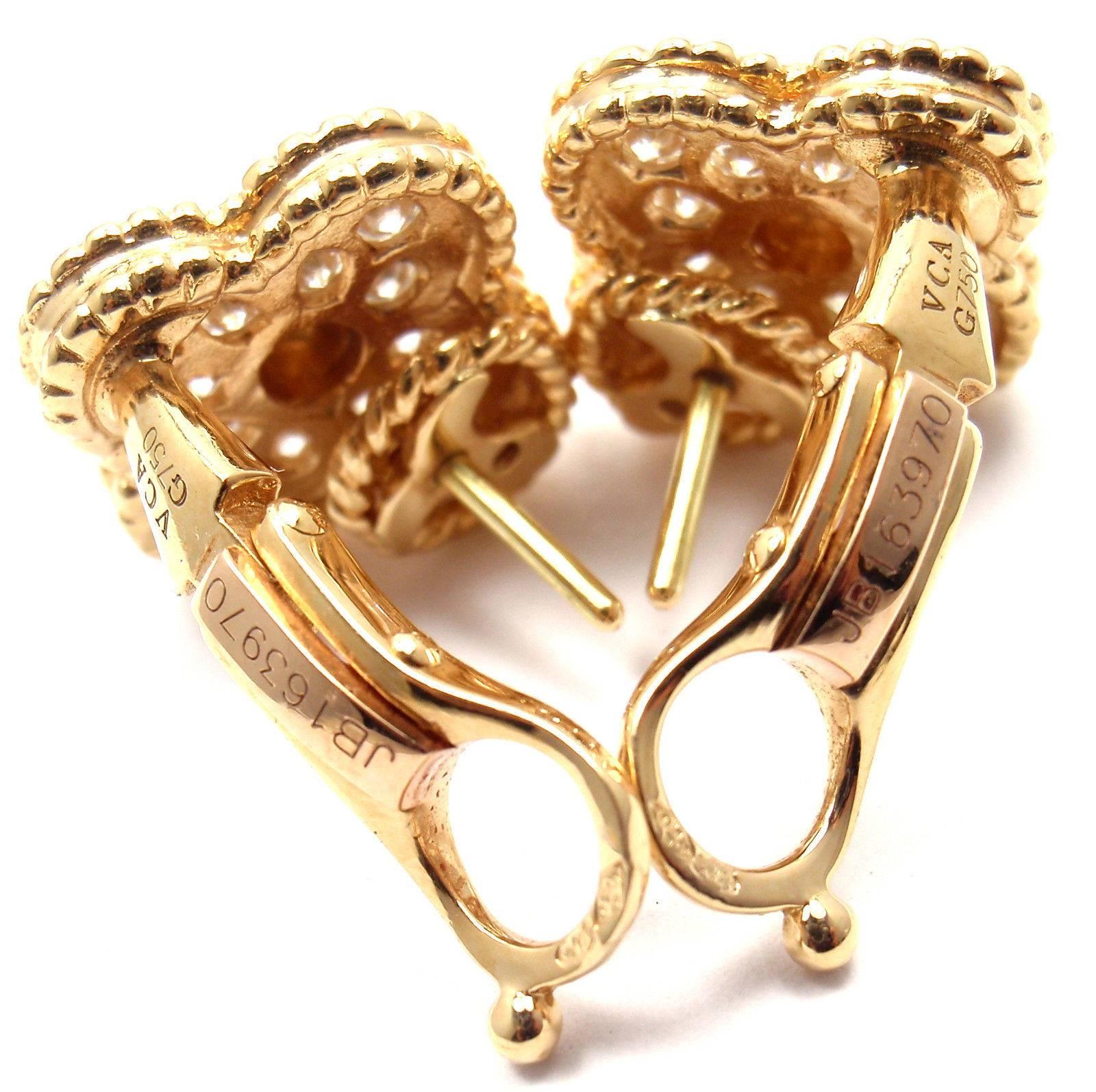 Van Cleef & Arpels Vintage Alhambra Diamond Yellow Gold Earrings 1