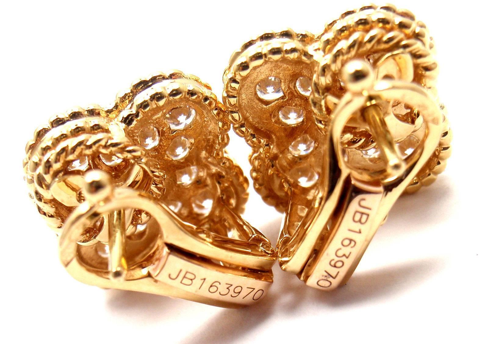 Van Cleef & Arpels Vintage Alhambra Diamond Yellow Gold Earrings 3