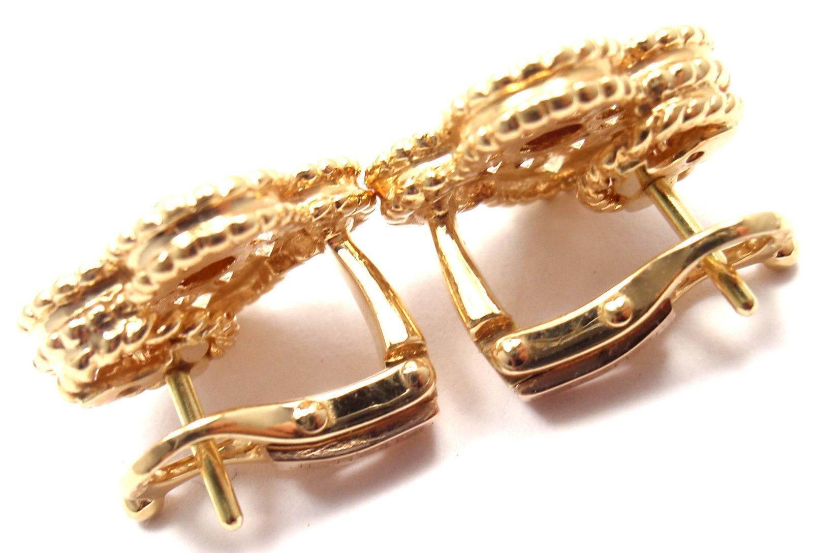 Van Cleef & Arpels Vintage Alhambra Diamond Yellow Gold Earrings 4