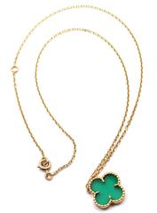 Van Cleef & Arpels Alhambra Green Chalcedony Yellow Gold Pendant Necklace