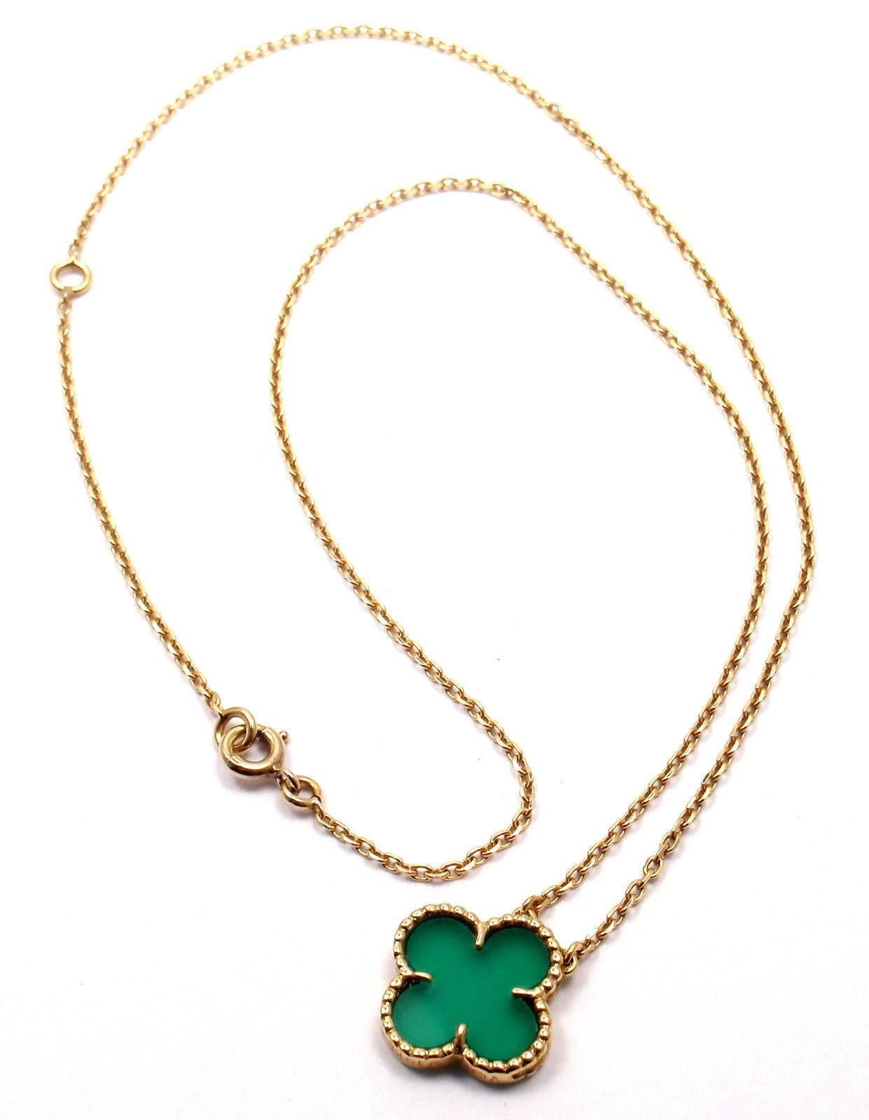 Van Cleef & Arpels Alhambra Green Chalcedony Yellow Gold Pendant Necklace 1