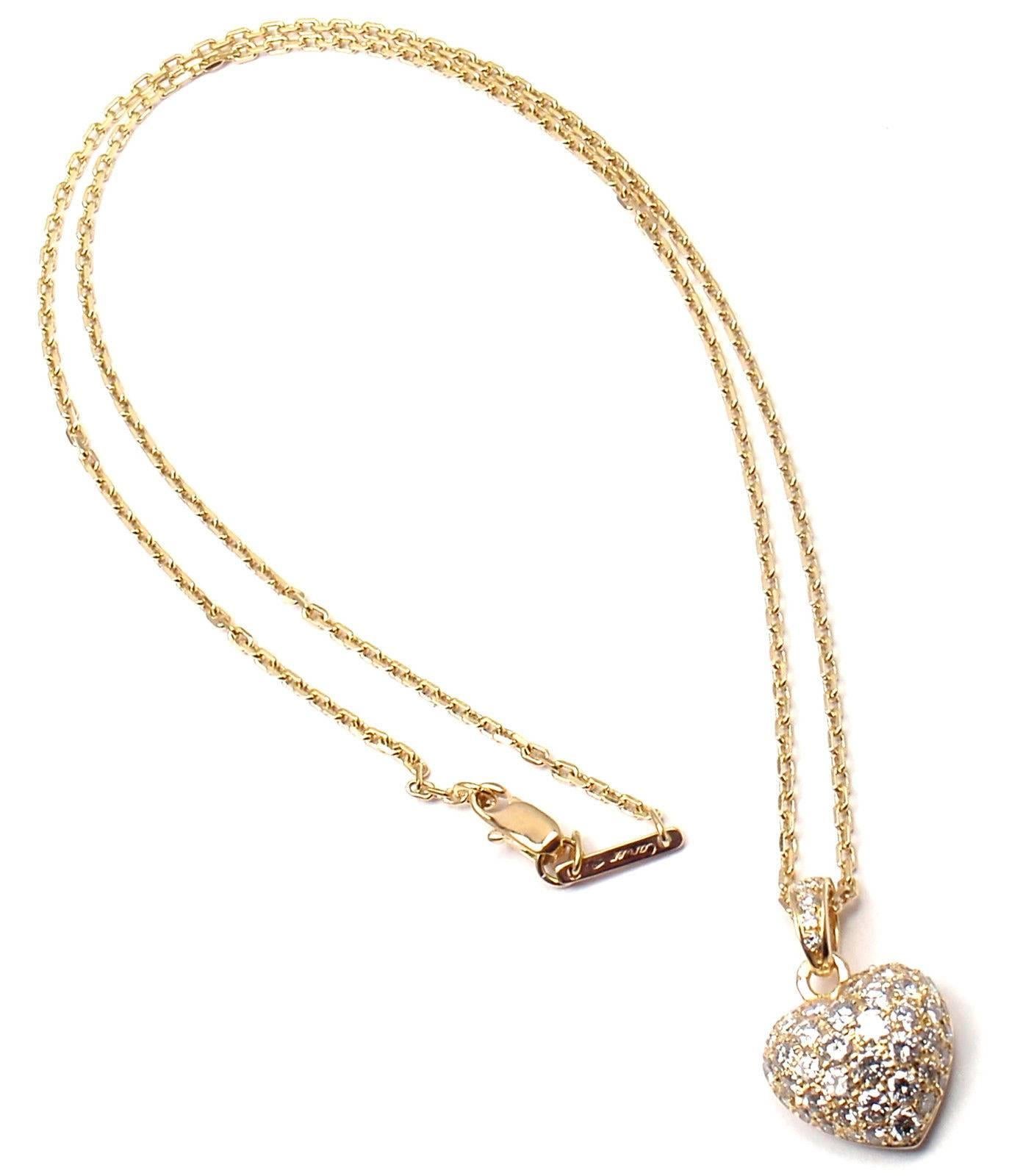 18k Yellow Gold Diamond Heart Pendant Necklace by Cartier. 
With Round brilliant cut diamonds VS1 clarity Ecolor total weight approx. 1.40ct
This necklace comes with Cartier box.
 
Details: 
Chain Length: 18