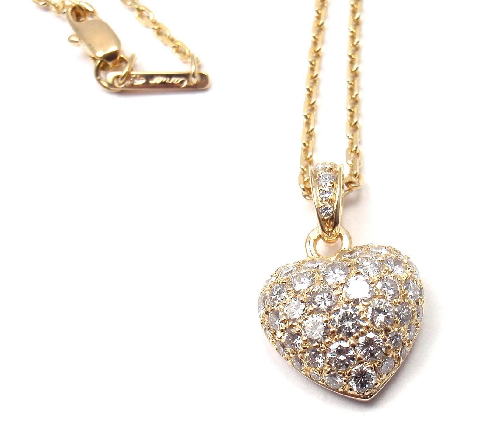 Cartier Diamond Heart Yellow Gold Pendant Necklace In New Condition In Holland, PA