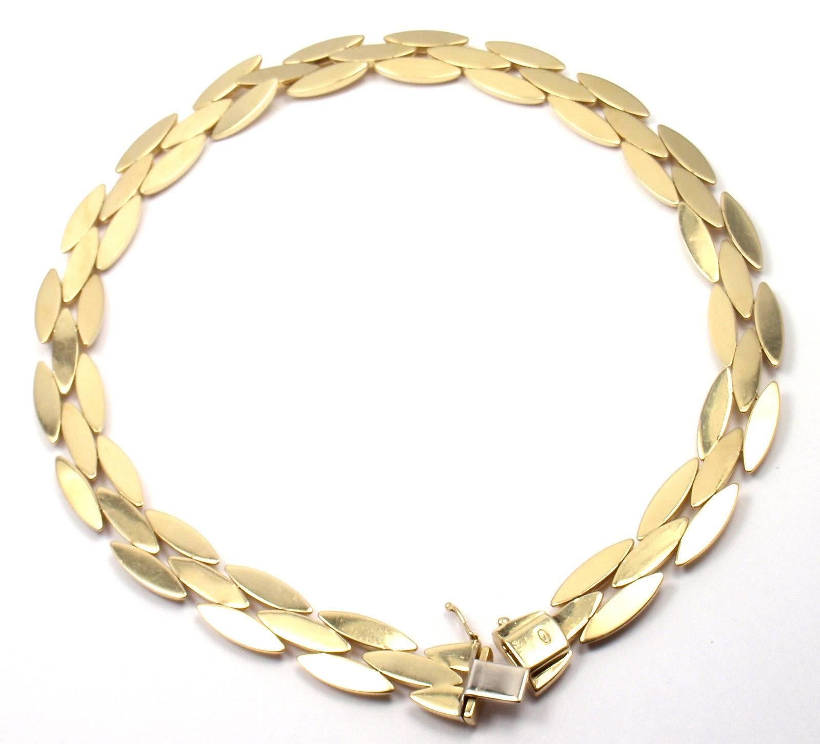 Women's or Men's Cartier Gentiane Three Row Rice Link Yellow Gold Necklace