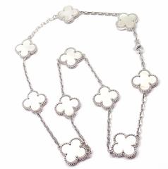 Van Cleef & Arpels 10 Motifs Mother of Pearl Alhambra White Gold Necklace