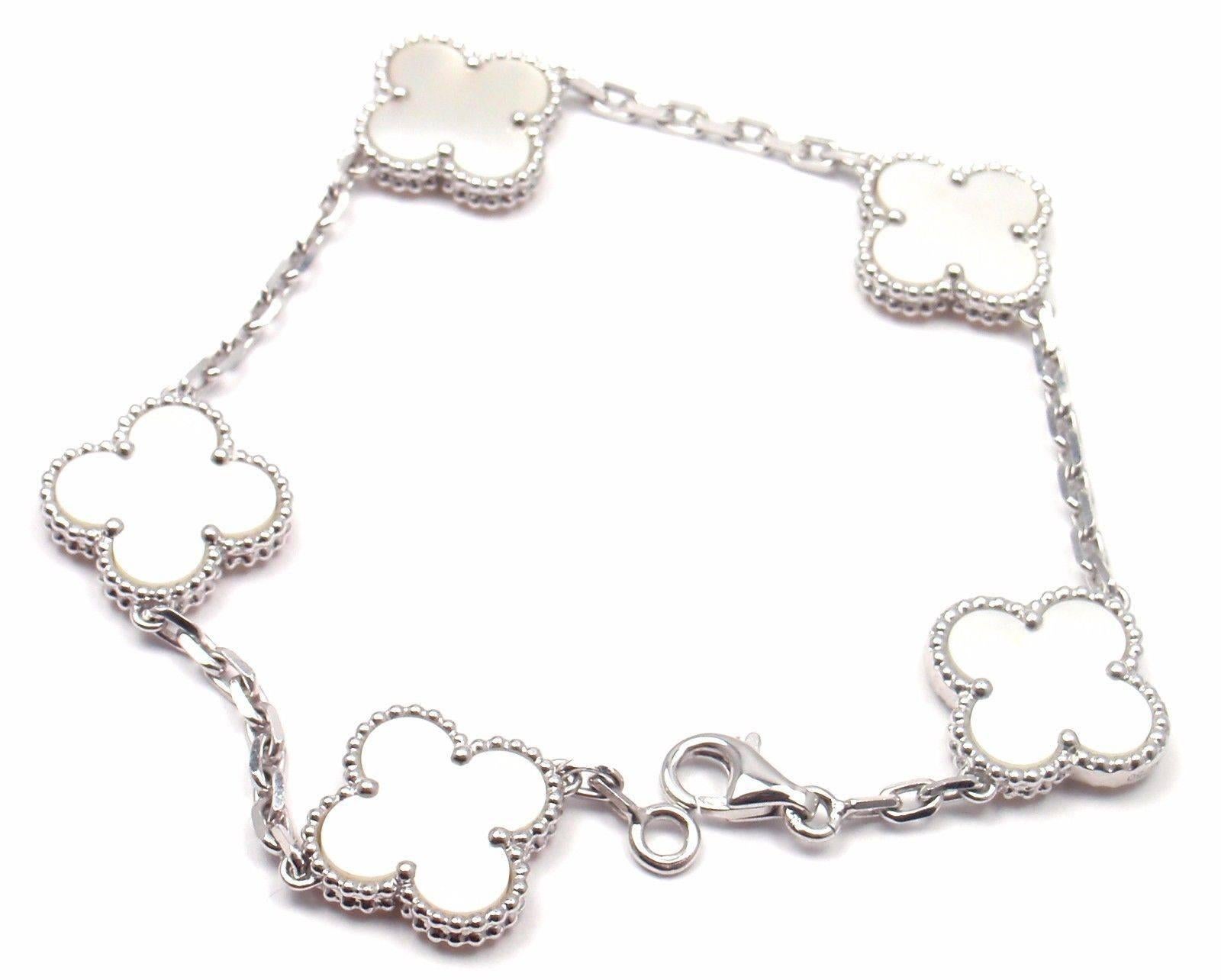 Women's or Men's Van Cleef & Arpels 5 Motif Mother Of Pearl Gold Vintage Alhambra Bracelet