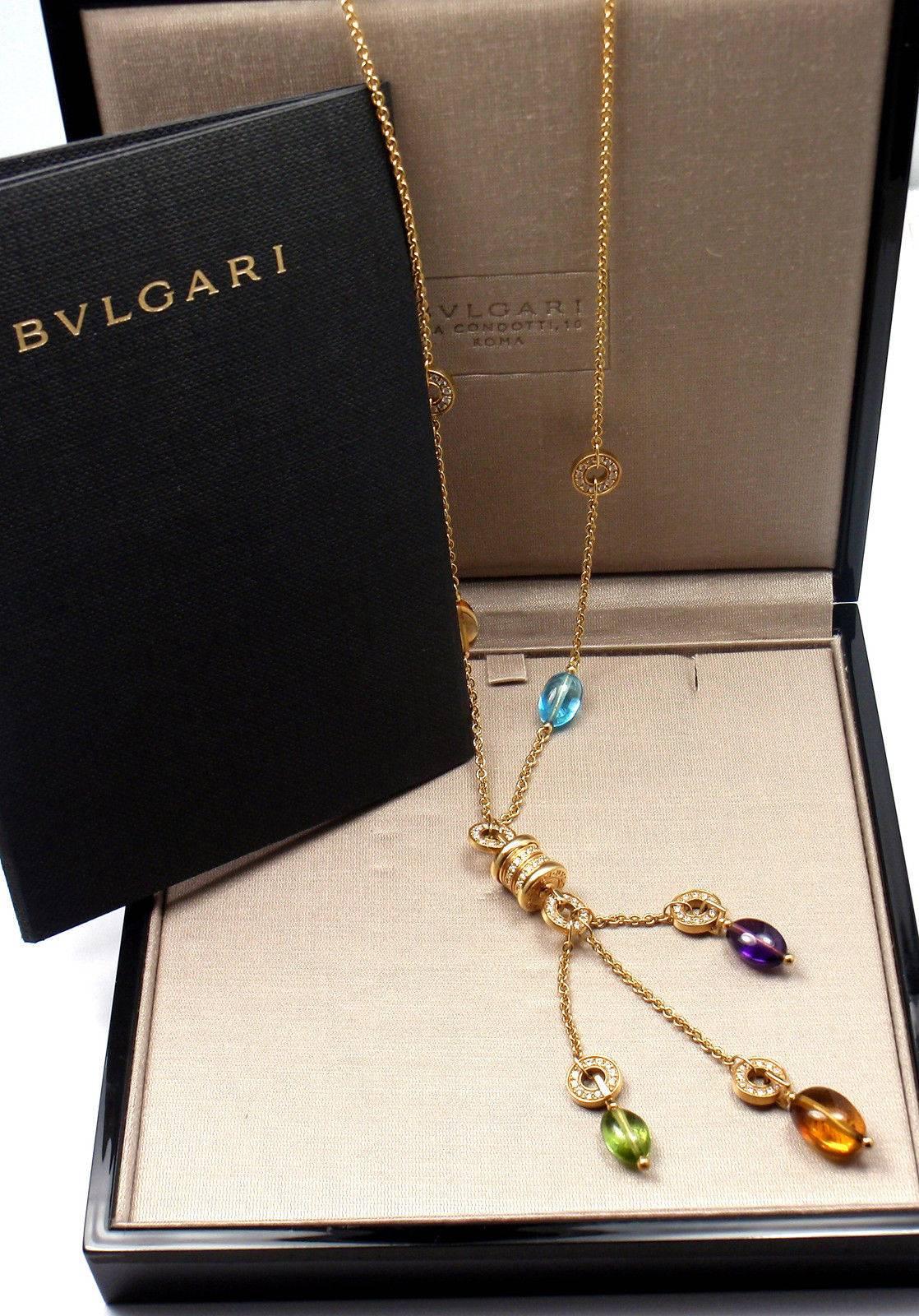 Women's or Men's Bulgari B.Zero1 Diamond Gemstone Yellow Gold Pendant Necklace