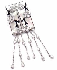 Van Cleef & Arpels Miroir des Eaux Onyx Pearl Diamond Gold Flower Earrings