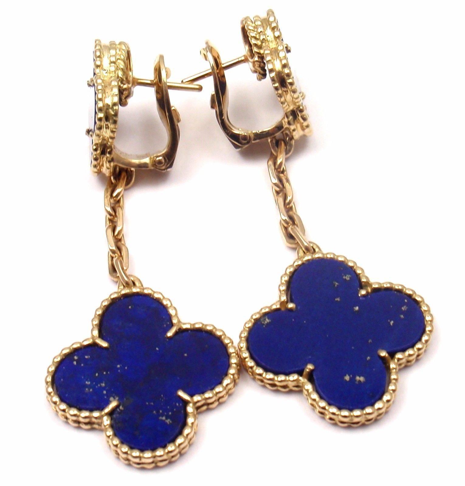 Van Cleef & Arpels Lapis Lazuli Long Magic Alhambra Gold Earrings In New Condition In Holland, PA