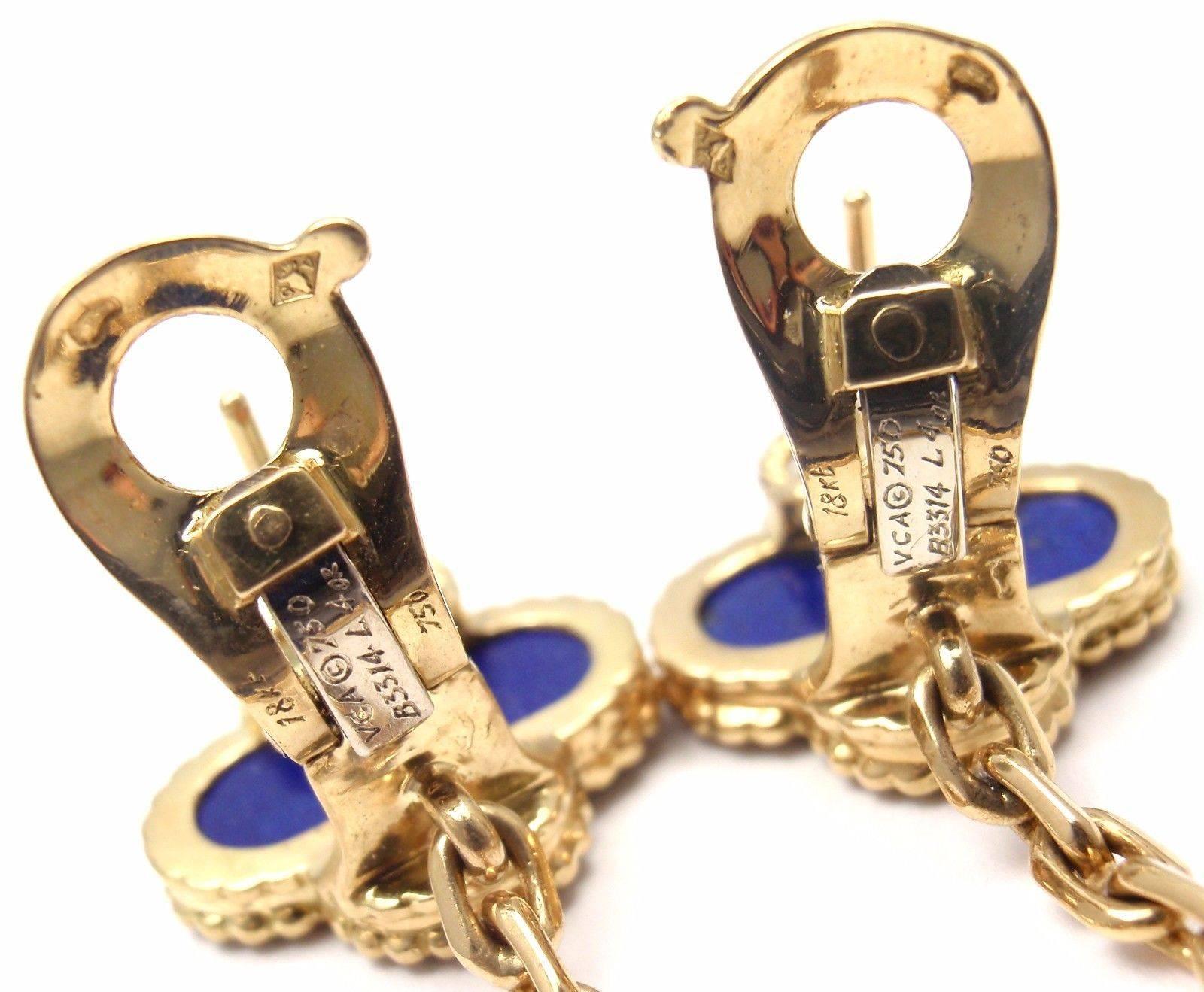 Women's or Men's Van Cleef & Arpels Lapis Lazuli Long Magic Alhambra Gold Earrings