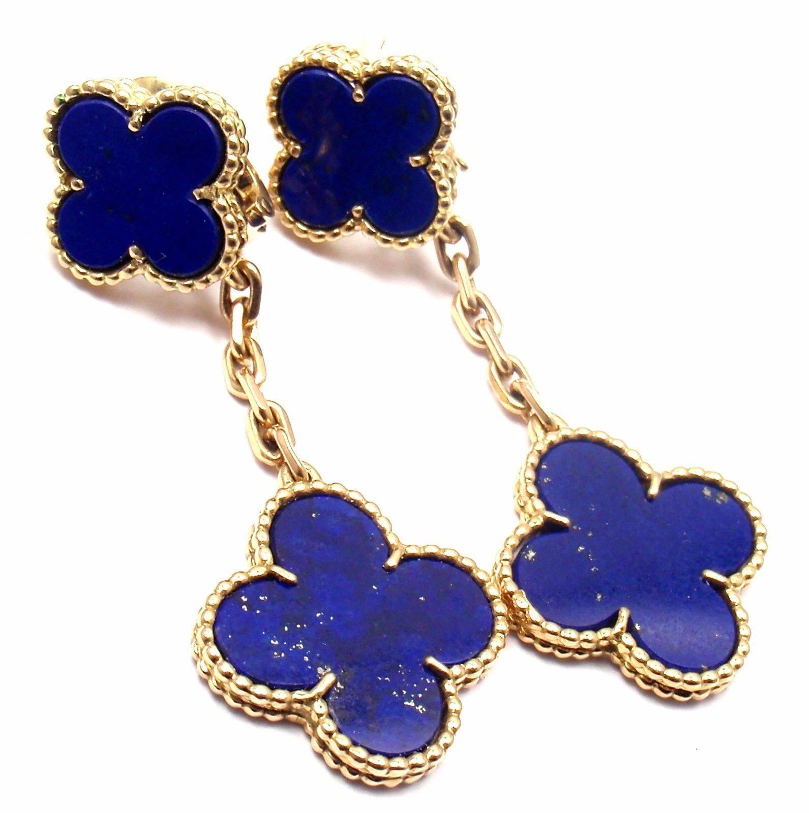 Van Cleef & Arpels Lapis Lazuli Long Magic Alhambra Gold Earrings 1
