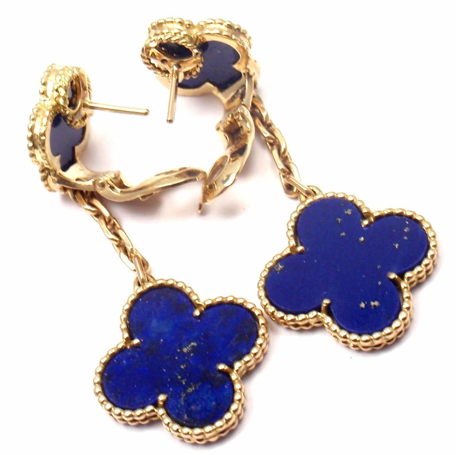 Van Cleef & Arpels Lapis Lazuli Long Magic Alhambra Gold Earrings 2