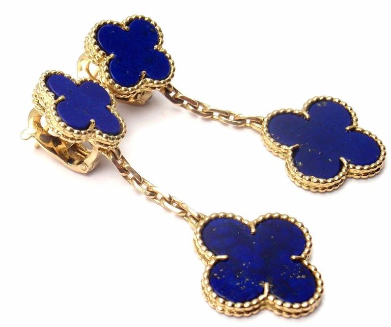 Van Cleef And Arpels Lapis Lazuli Long Magic Alhambra Gold Earrings Van Cleef Arpels Lapis Lazuli Long Magic Alhambra Gold Earrings In New Condition For