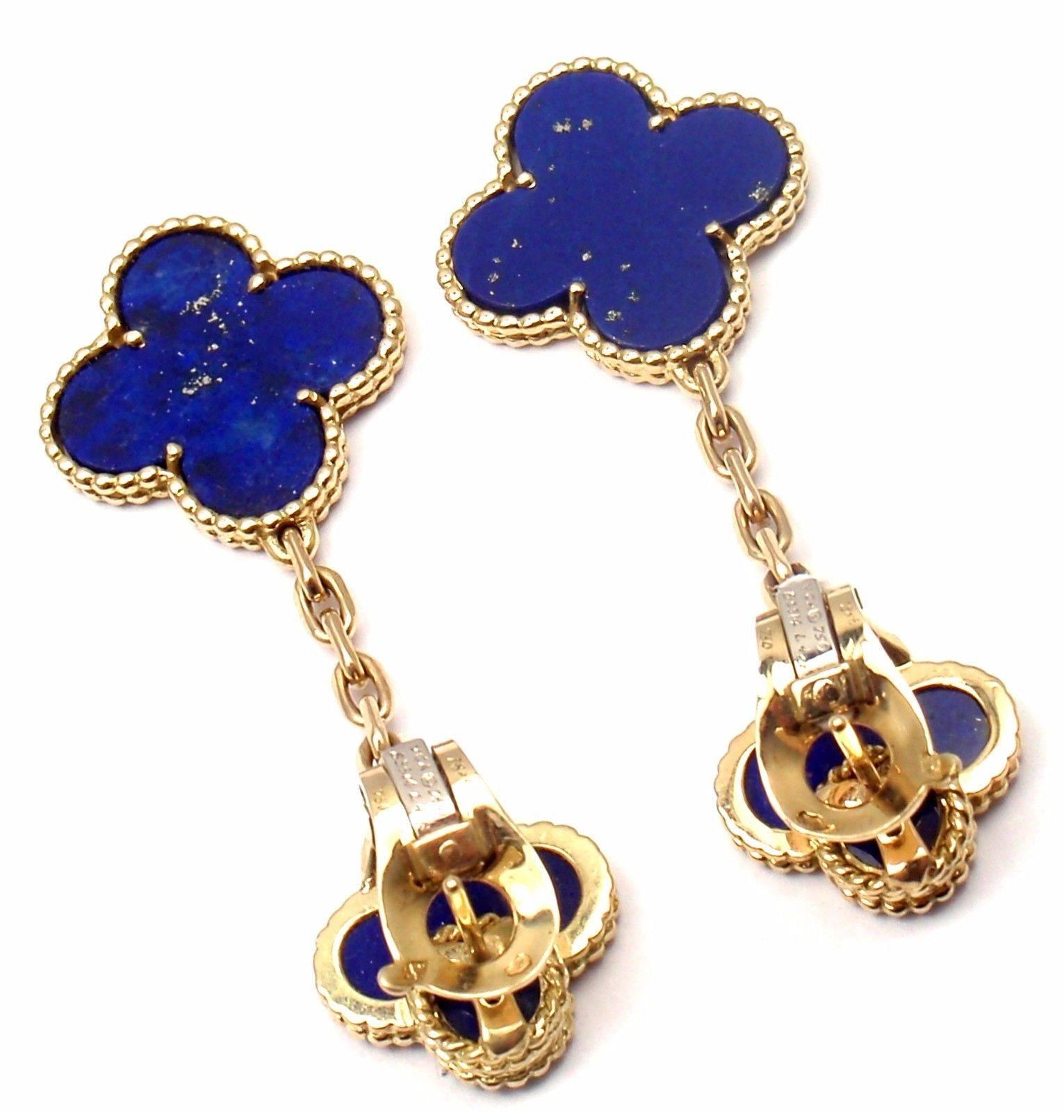 Van Cleef & Arpels Lapis Lazuli Long Magic Alhambra Gold Earrings 3