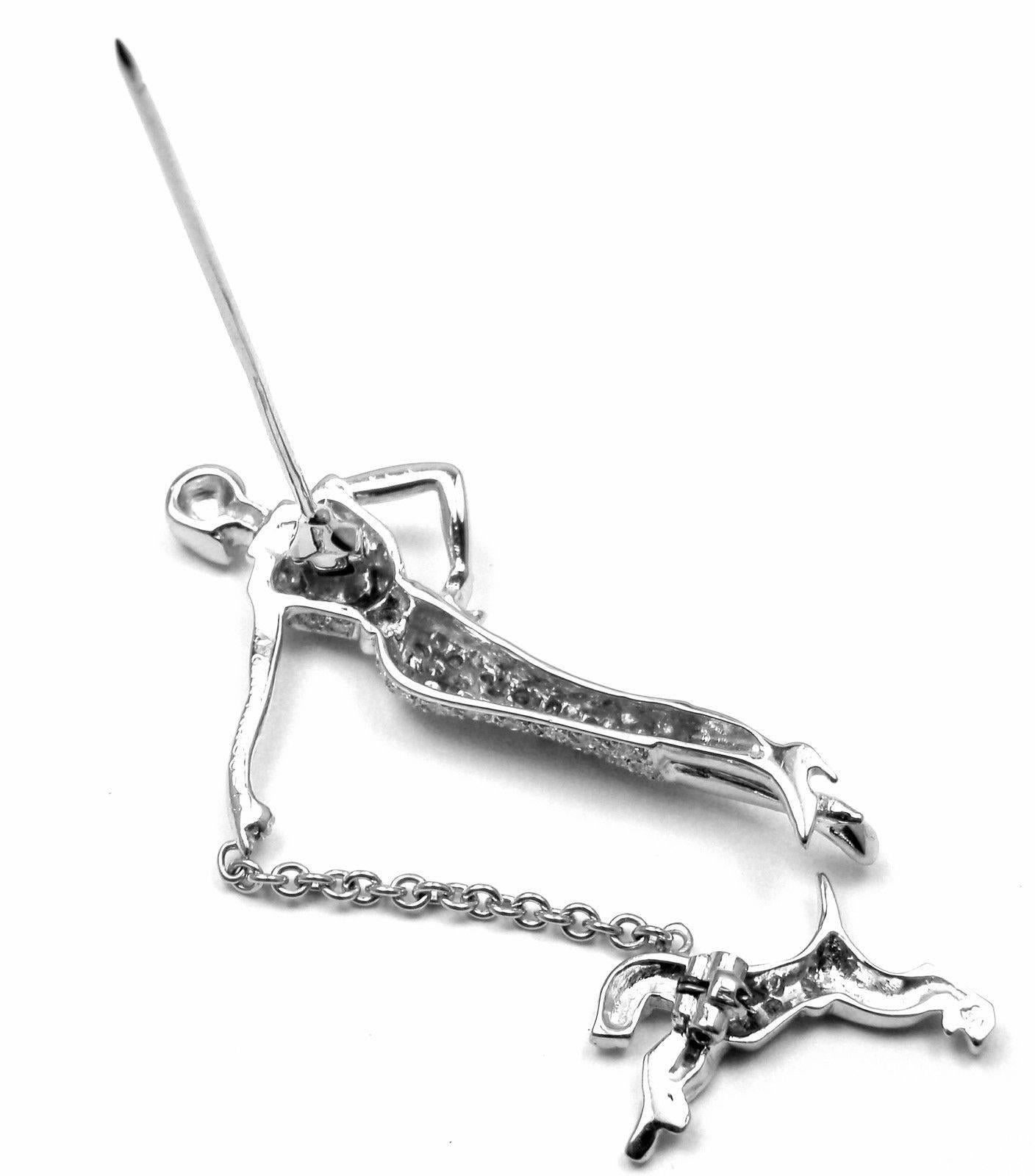 Women's or Men's  Van Cleef & Arpels Diamond Lady Walking Dog Platinum Pin Brooch