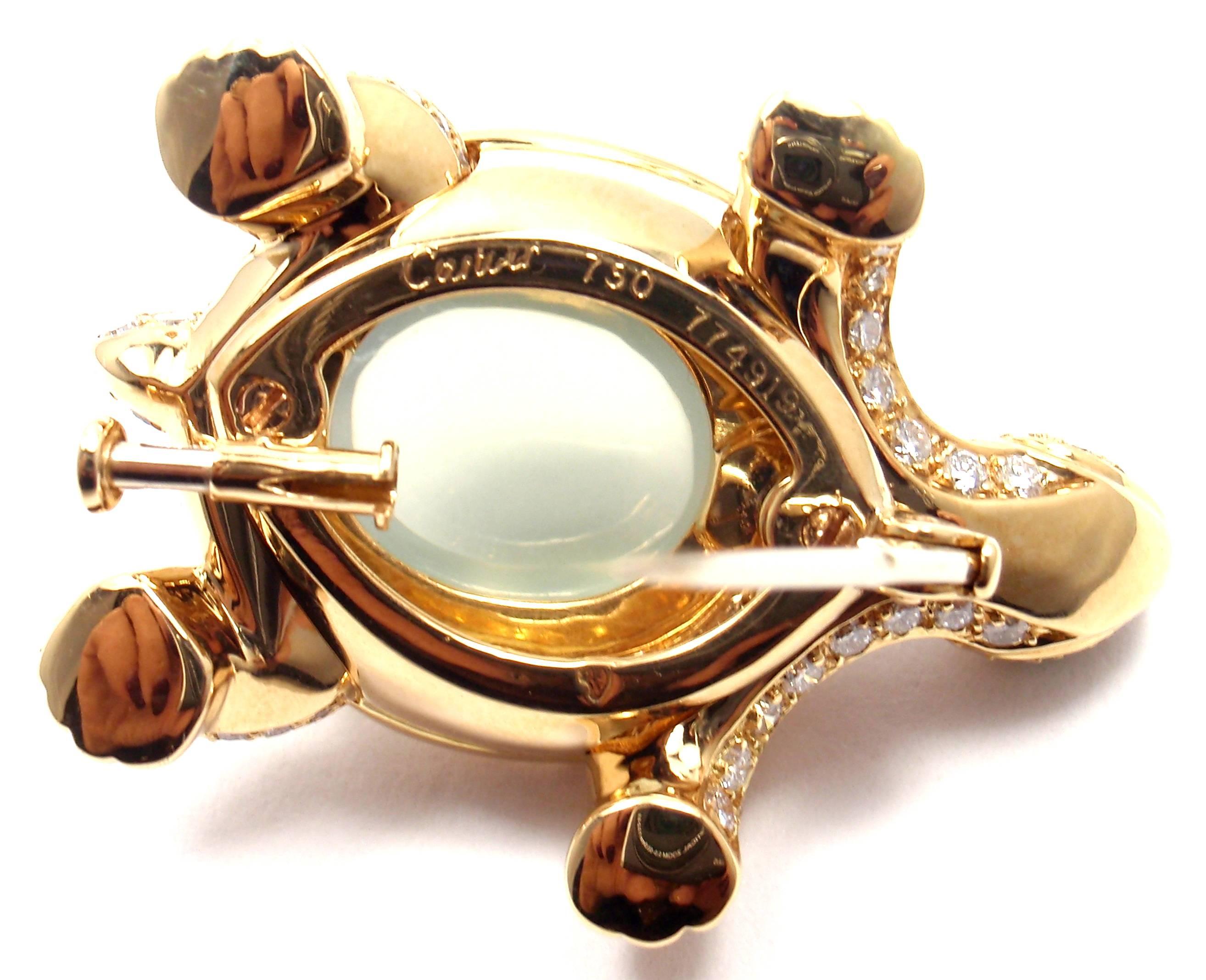 Cartier Turtle Diamond Moonstone Emerald Yellow Gold Pin Brooch 3