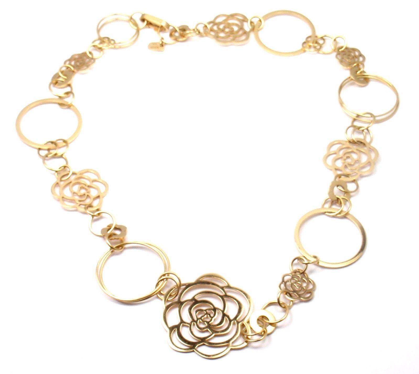 18k Yellow Gold Camelia Camellia Flower Link Necklace by Chanel.   
Details:  
Length: 20