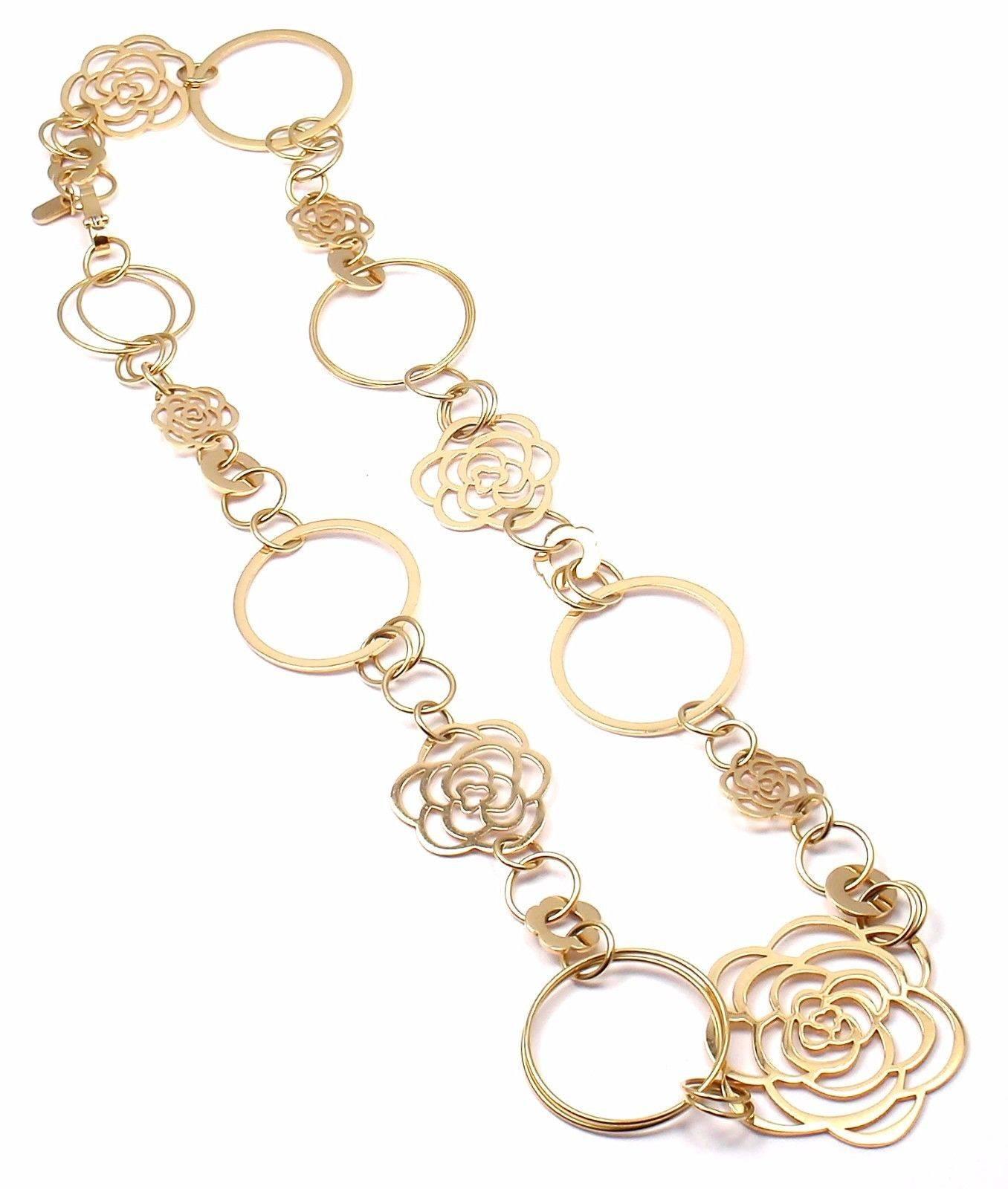 Chanel Camélia Camellia Sautoir Flower Link Yellow Gold Necklace In New Condition In Holland, PA