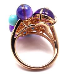 Bague Cartier Delices De Goa Turquoise Améthyste Diamant Or Rose