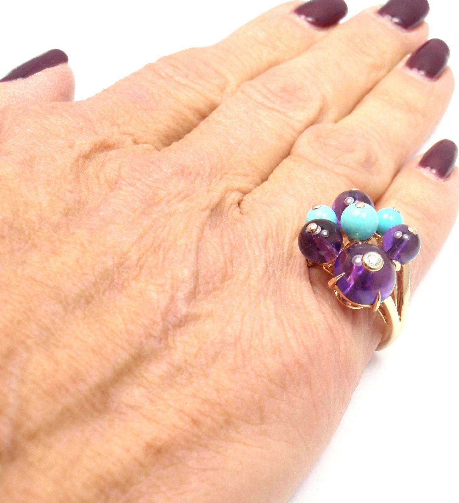 Cartier Delices De Goa Turquoise Amethyst Diamond Rose Gold Ring 1