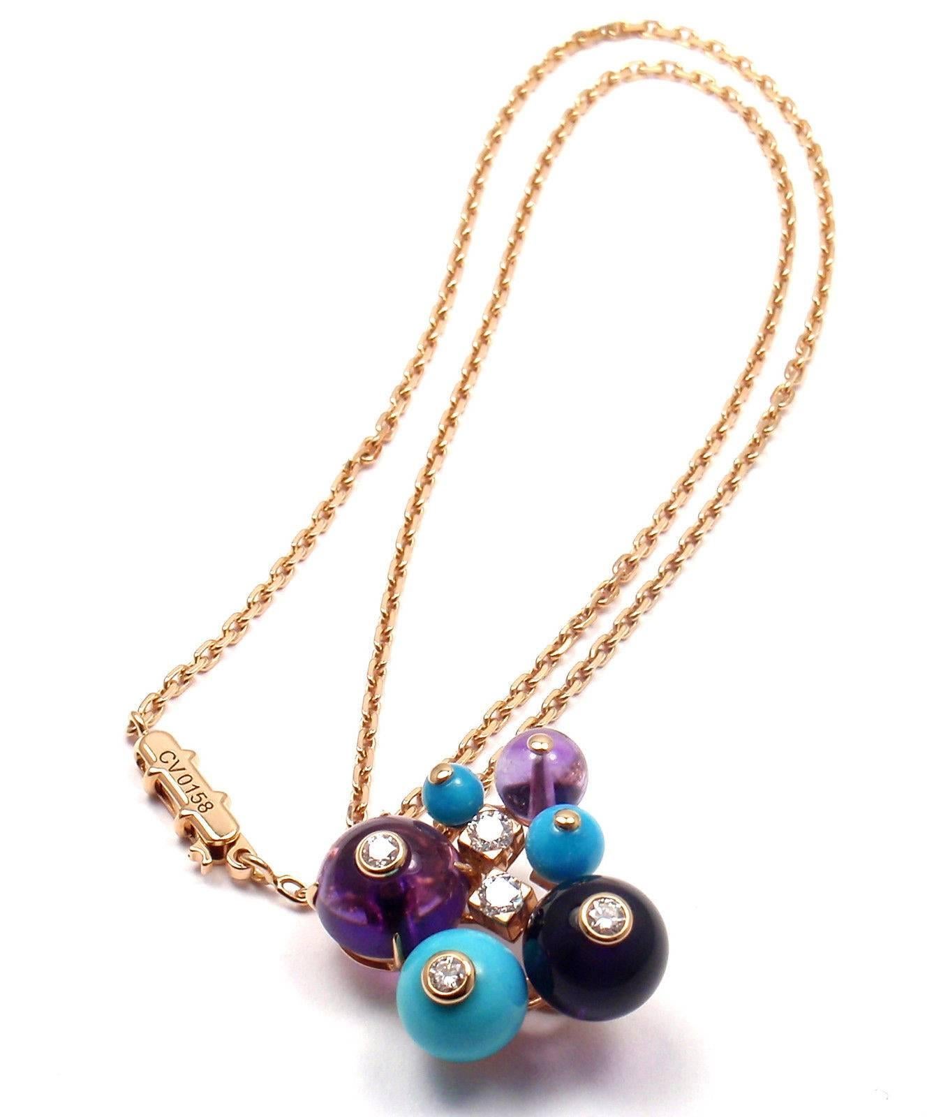 Cartier Delices De Goa Turquoise Amethyst Diamond Rose Gold Necklace In New Condition In Holland, PA