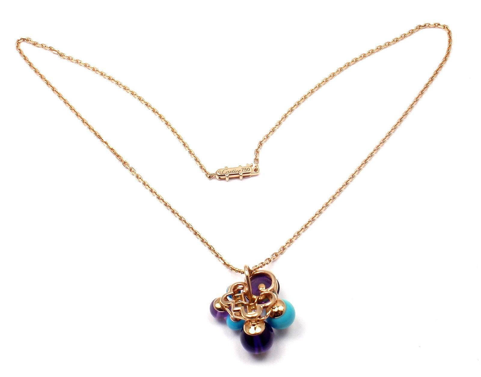 Cartier Delices De Goa Turquoise Amethyst Diamond Rose Gold Necklace 3