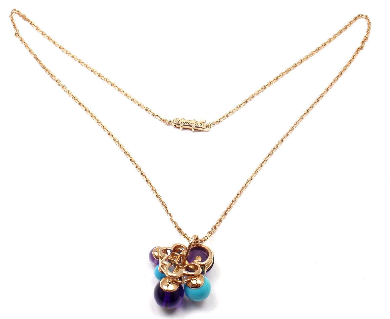 Cartier Delices De Goa Turquoise Amethyst Diamond Rose Gold Necklace 4
