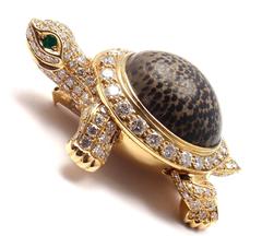 Cartier Turtle Diamond Fossil Jasper Large Pin Brooch