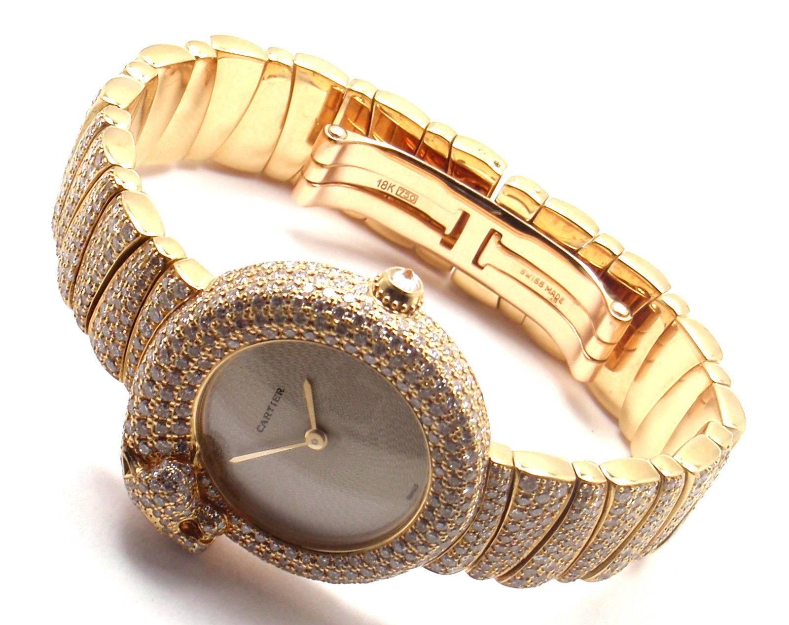 Cartier Ladies Yellow Gold Panther Panthere Diamond Emerald Bracelet Wristwatch 2