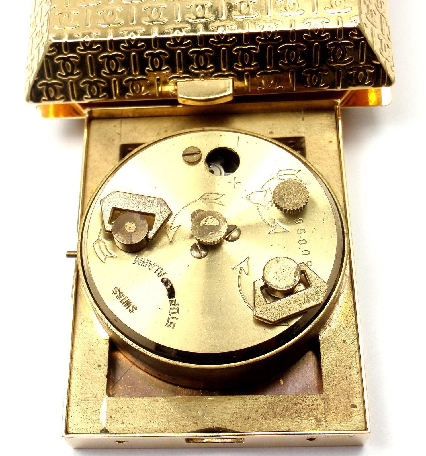 Cartier Double C Mechanical Travel Alarm Yellow Gold Clock 3