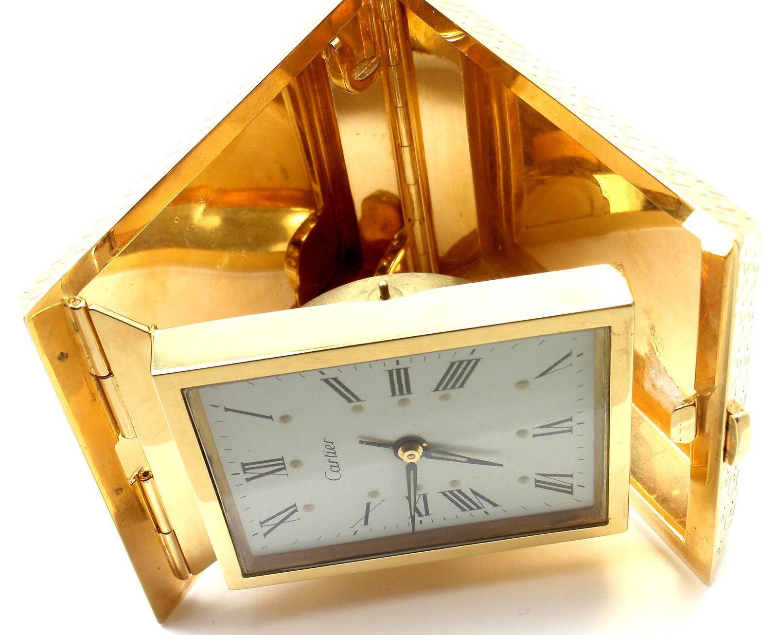 Cartier Double C Mechanical Travel Alarm Yellow Gold Clock 4