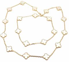 Van Cleef & Arpels Vintage Alhambra Mother Of Pearl Gold 20 Motif Necklace
