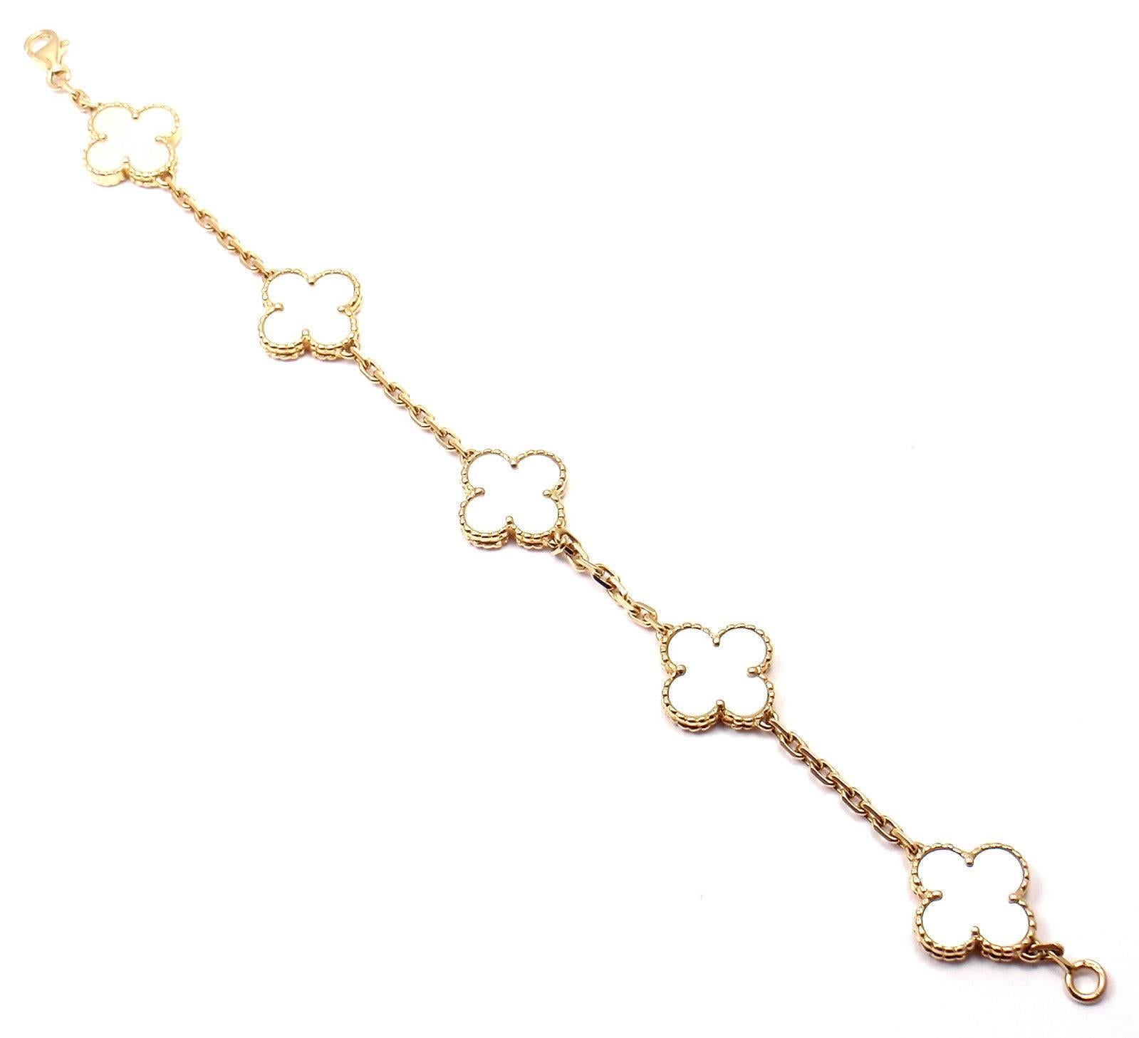 18k Yellow Gold 5-Motif Mother of Pearl Bracelet by Van Cleef & Arpels. 
Part of VCA's absolutely stunning 