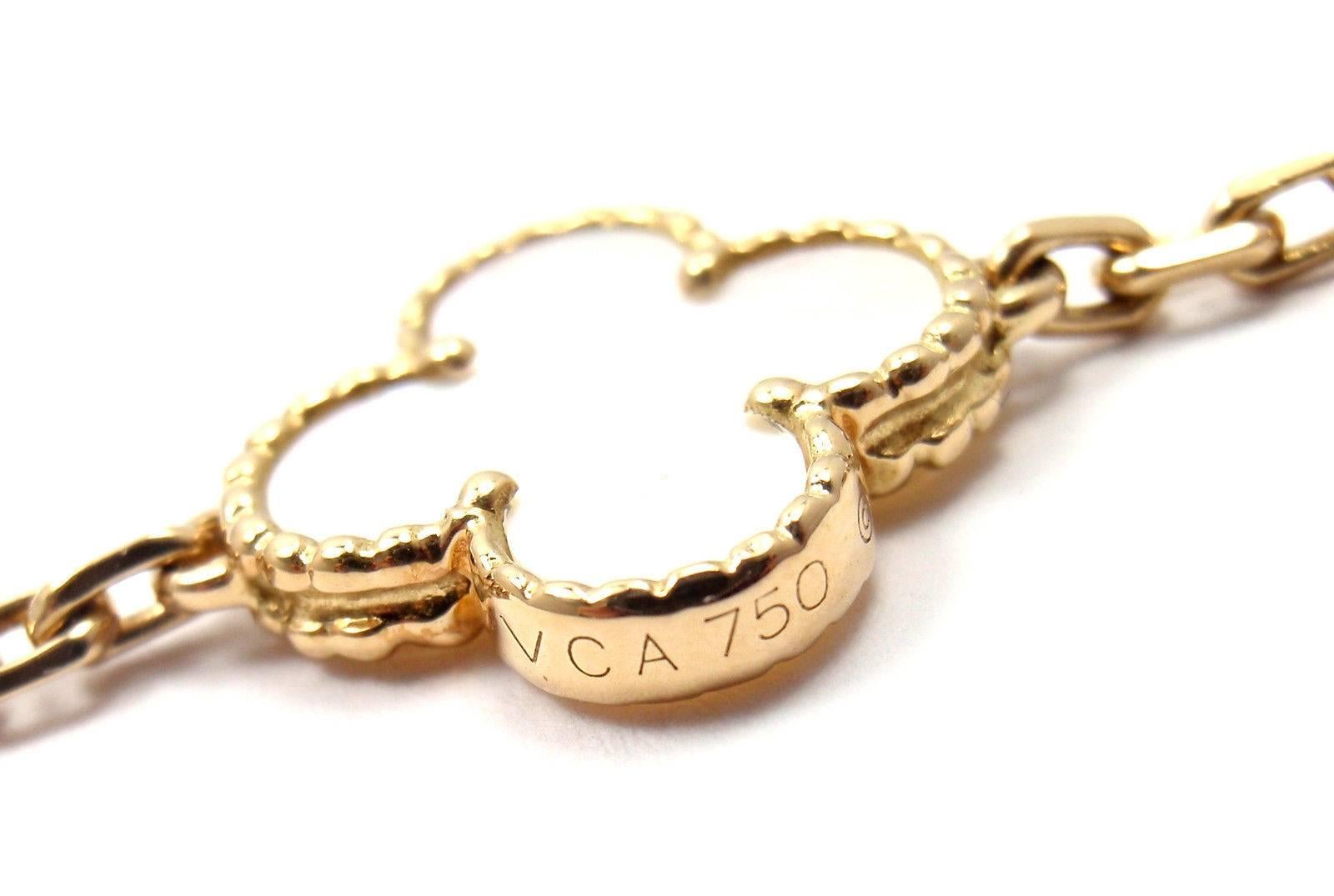 Women's or Men's Van Cleef & Arpels Vintage Alhambra Mother of Pearl Gold 5 Motif Bracelet