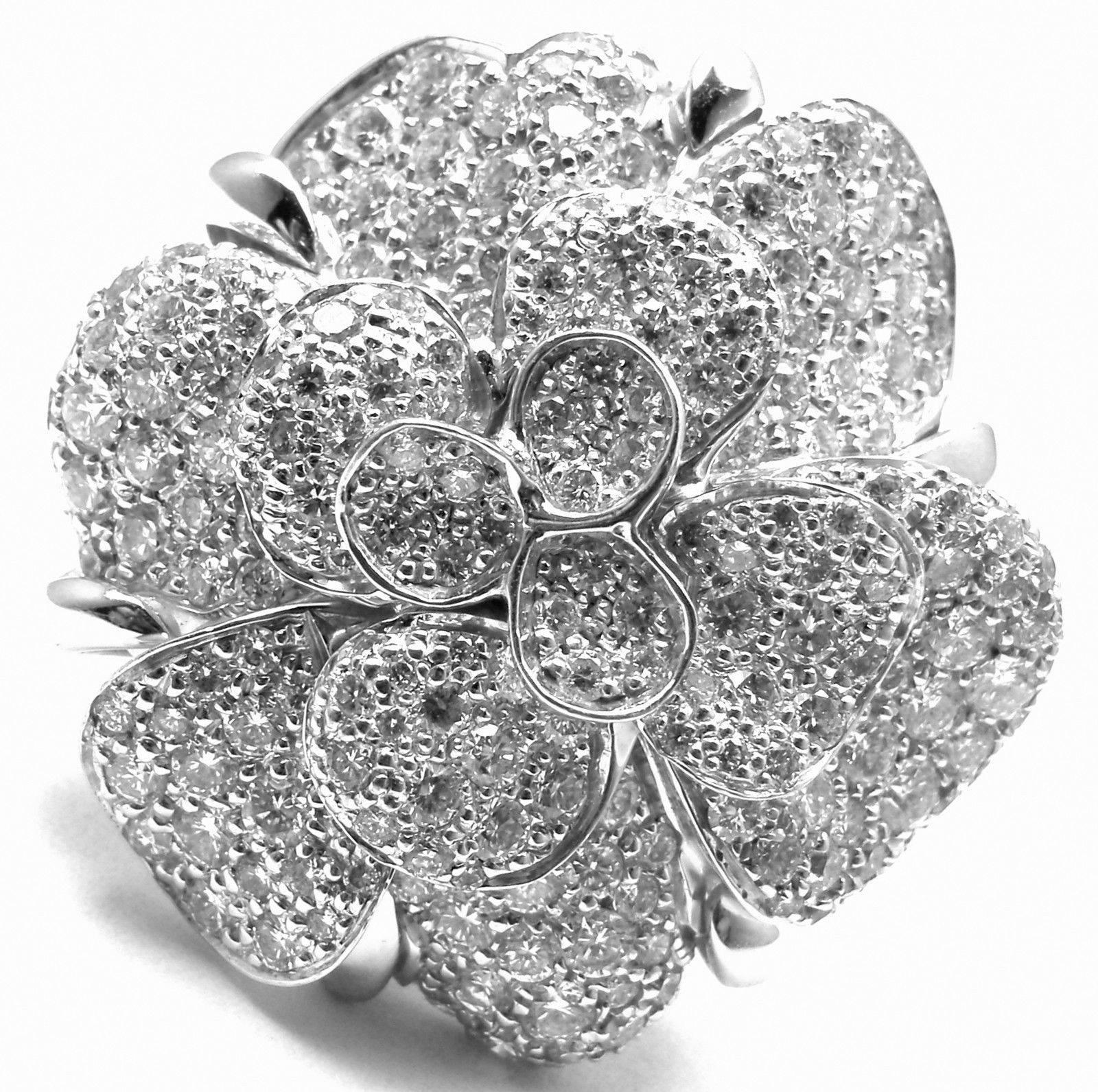 Brilliant Cut Chanel Large Camelia Flower Diamond Gold Ring