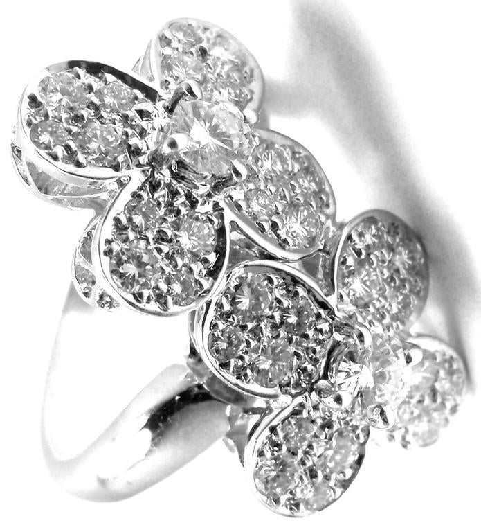 Van Cleef and Arpels Diamond Gold Double Trefle Flower Ring at 1stDibs ...