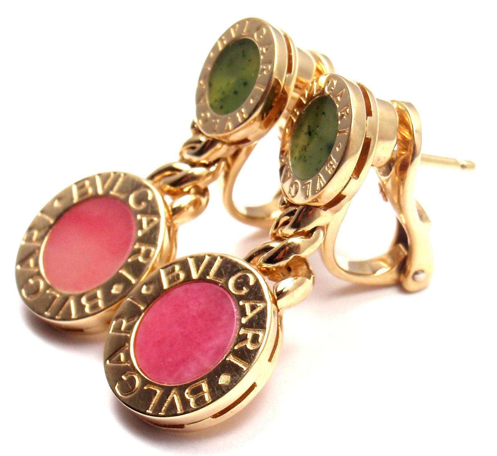 Bulgari Jade Rhodochrosite Gold Signature Earrings 5