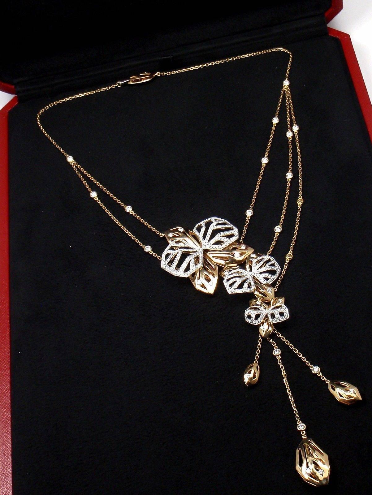 Cartier Caresse D'orchidees Orchid Flower Diamond Two-Color Gold Necklace 1