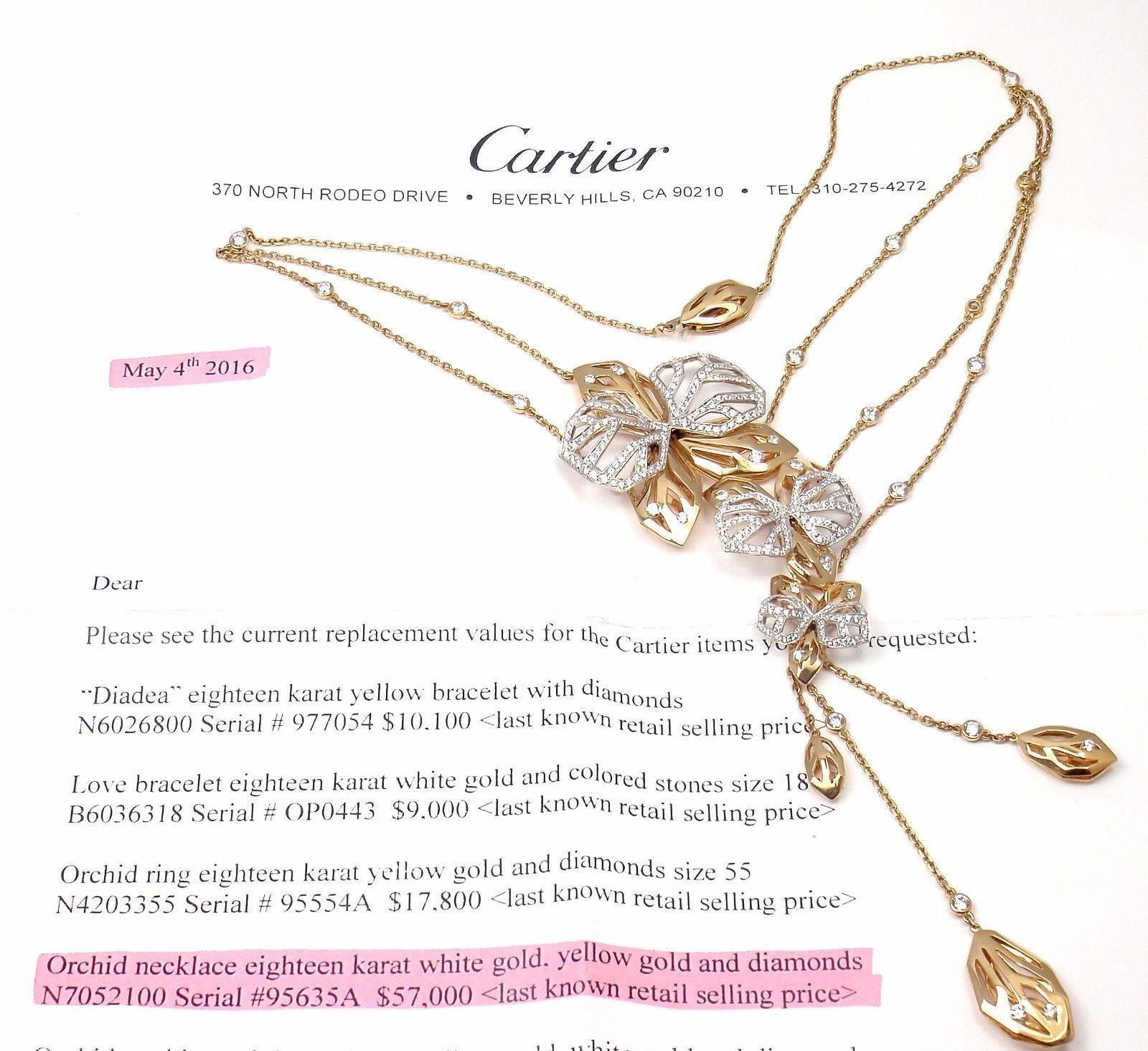 Cartier Caresse D'orchidees Orchid Flower Diamond Two-Color Gold Necklace In New Condition In Holland, PA