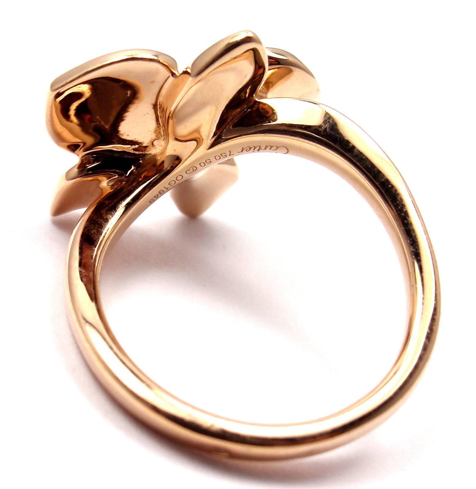 Women's or Men's Cartier Caresse D'orchidées Orchid Flower Diamond Rose Gold Ring