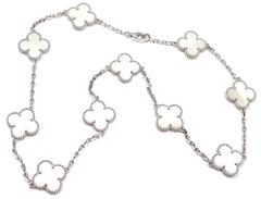 Van Cleef & Arpels Vintage Alhambra Mother Of Pearl Gold 10 Motif  Necklace