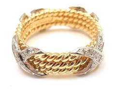 Tiffany & Co. Jean Schlumberger Three Row Diamond Gold Rope Band Ring