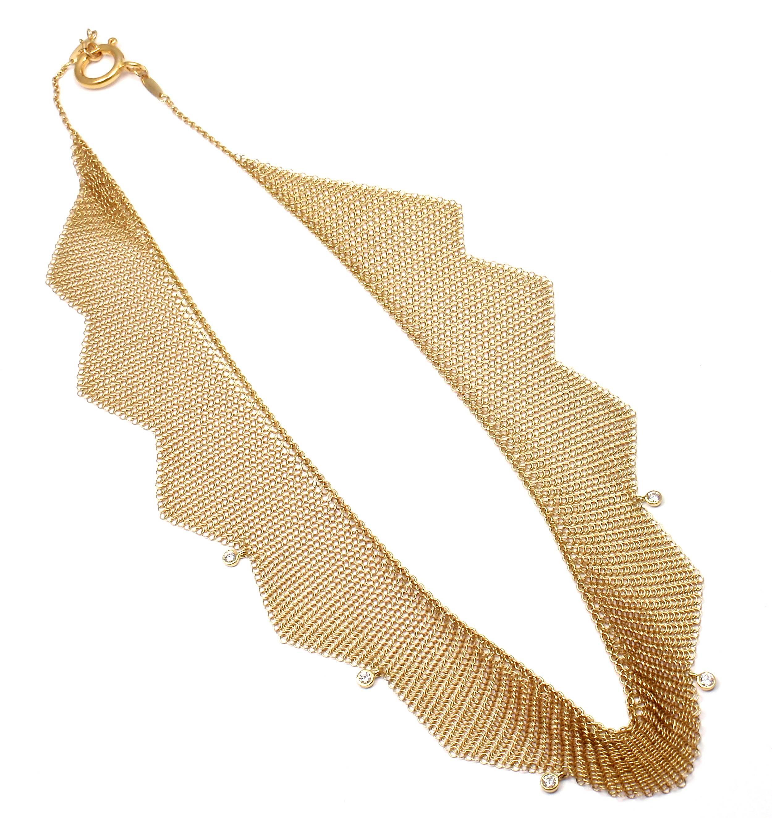 Tiffany & Co Elsa Peretti Diamond Yellow Gold Mesh Necklace In New Condition In Southampton, PA