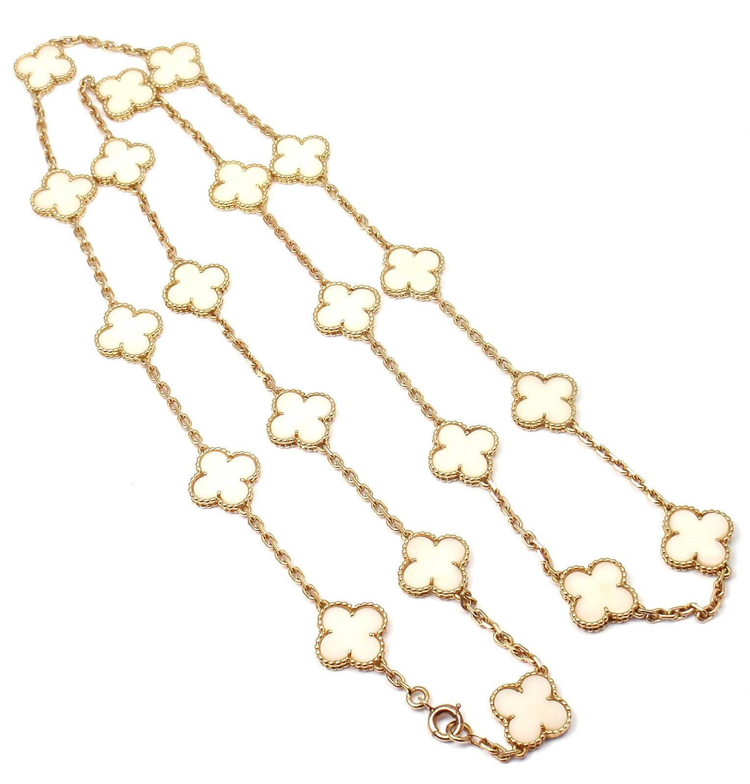 Women's or Men's Van Cleef & Arpels White Coral Gold 20 Motif Vintage Alhambra Necklace