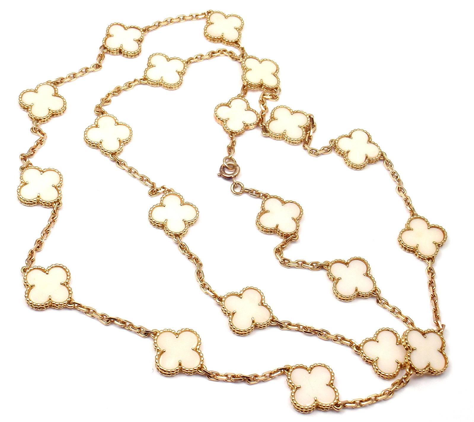 Van Cleef & Arpels White Coral Gold 20 Motif Vintage Alhambra Necklace In New Condition In Holland, PA
