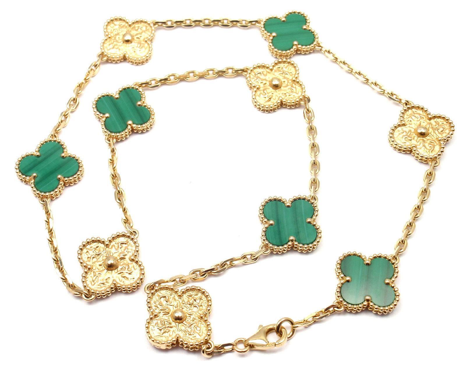 Van Cleef & Arpels Limited Edition Vintage Alhambra Malachite Gold Necklace 3