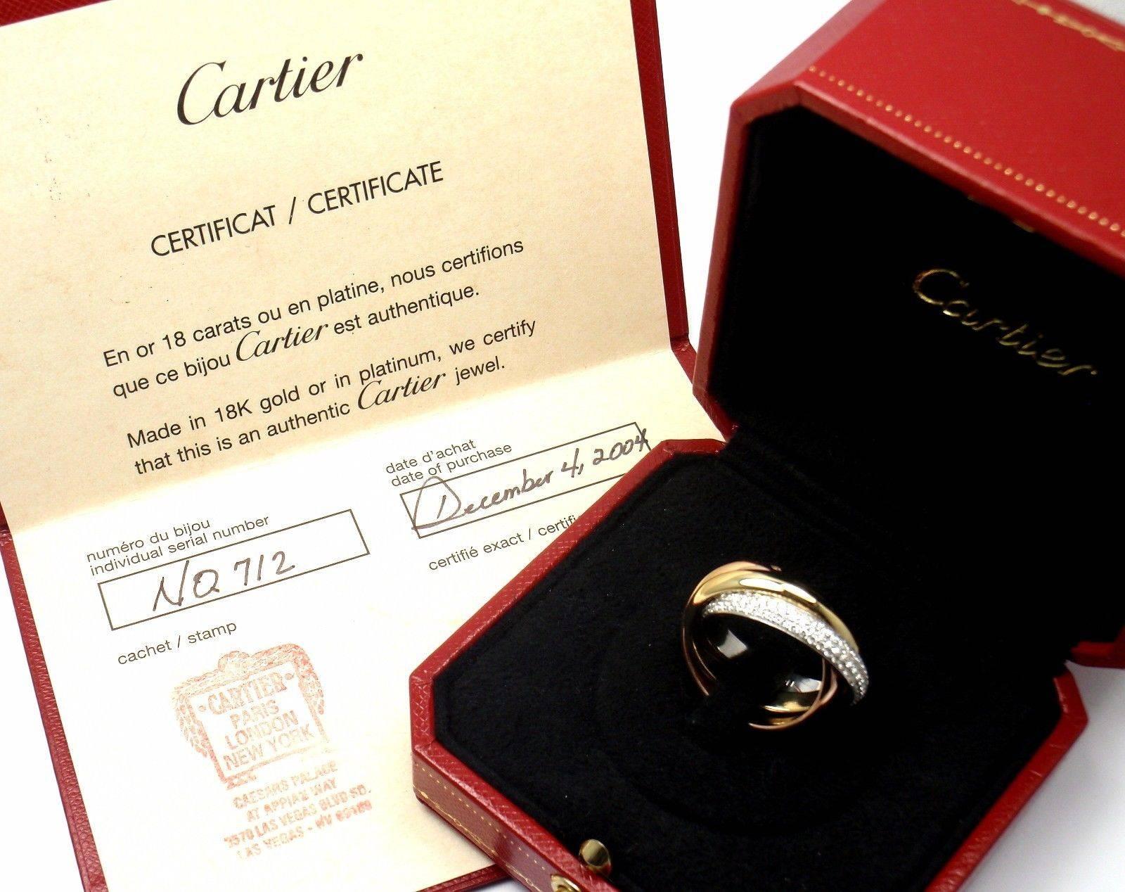 Cartier Trinity Pave Diamond Tricolor Gold Band Ring In New Condition In Holland, PA